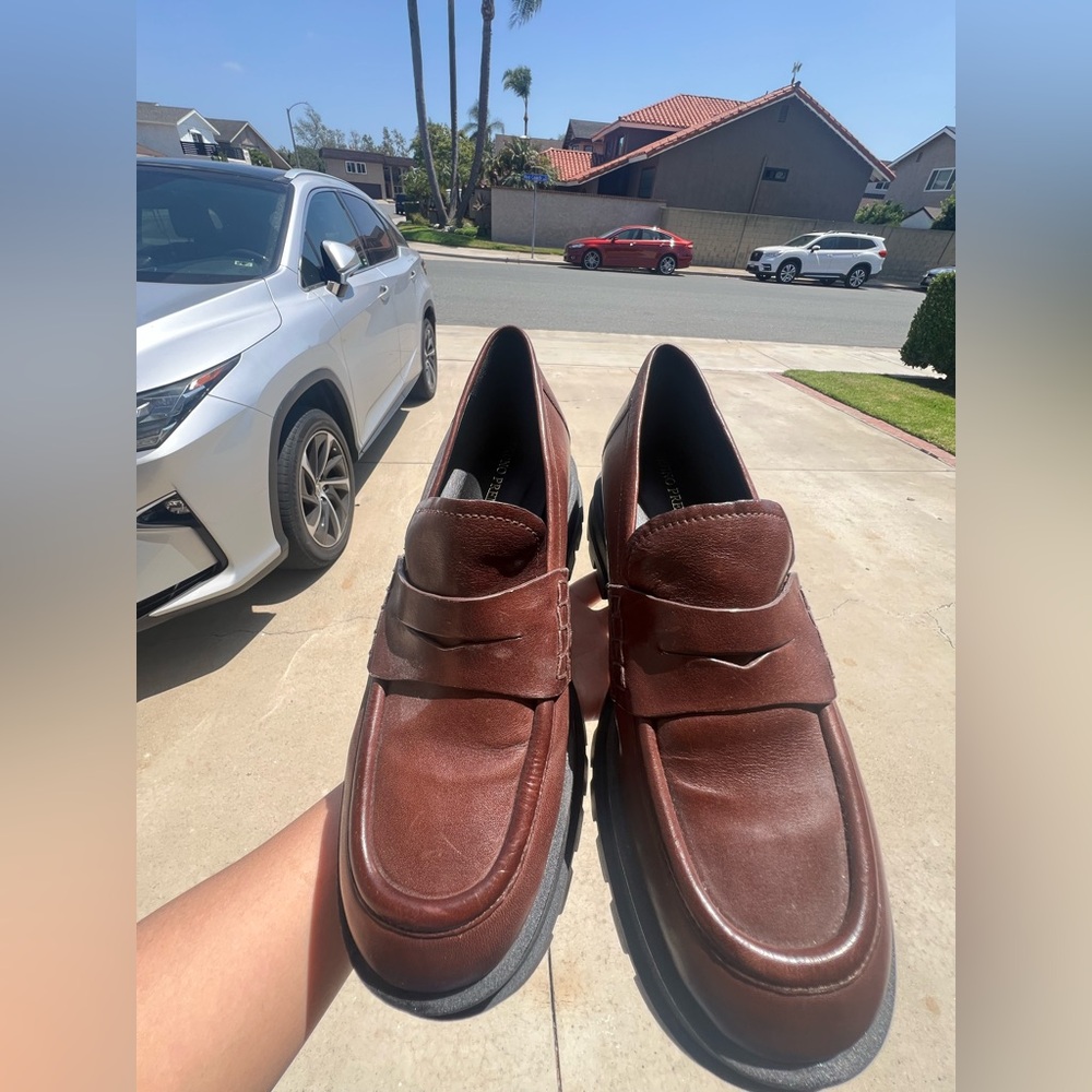 Brown leather loafers